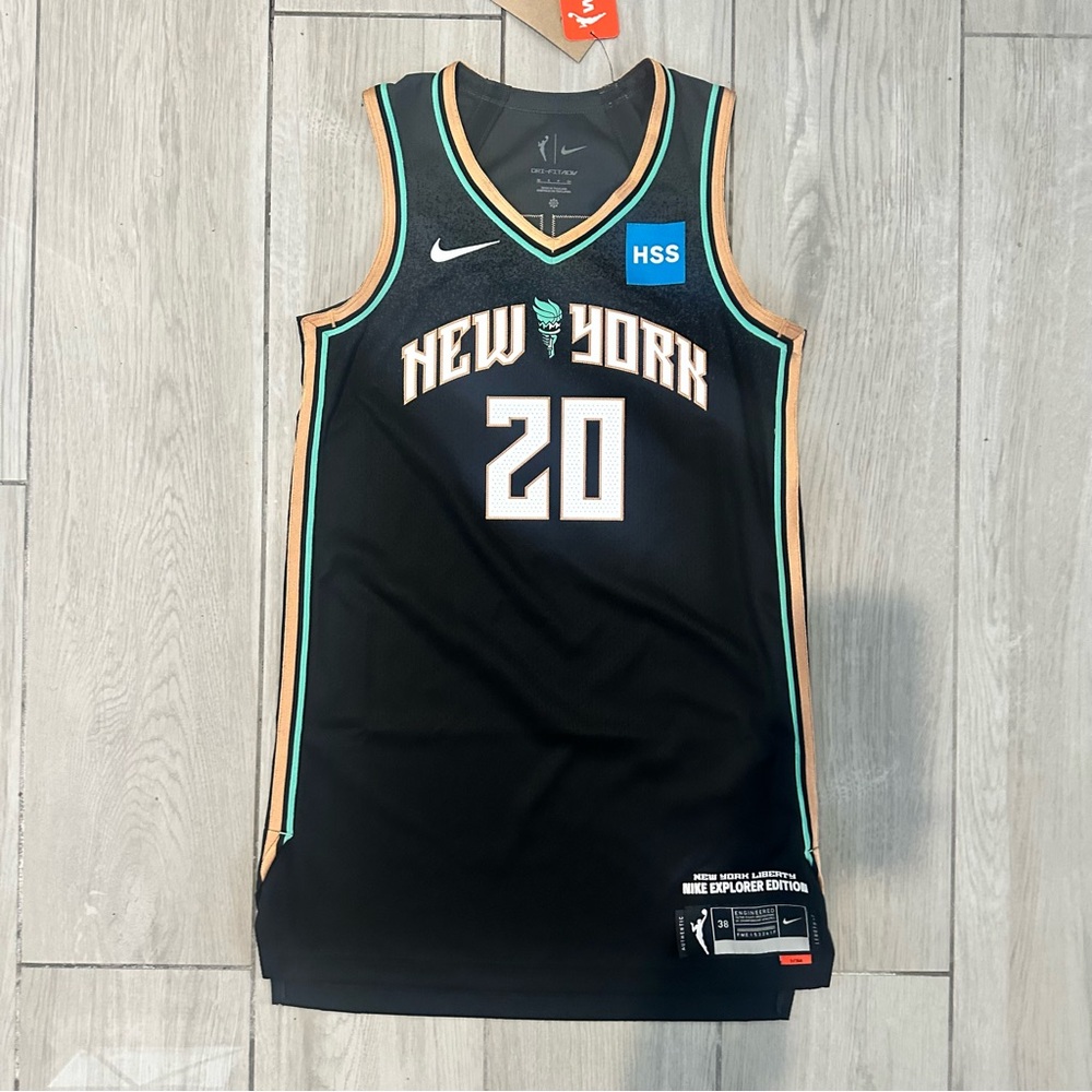 Authentic Nike Women's Basketball NY Jersey Black with Teal and Gold Accents